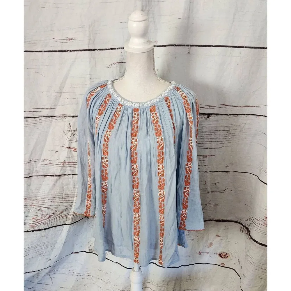 Tory Burch Alexandria Embroidered and Beaded Boho Pleasant‎ Blouse Size 2